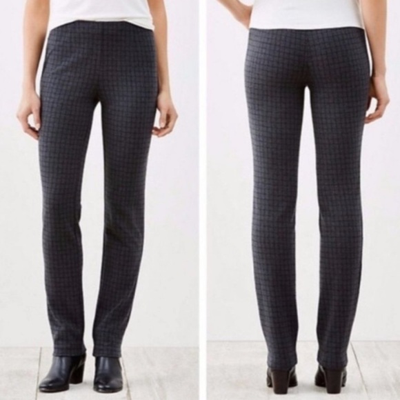 J. Jill Ponte Slim Leg Charcoal Grey Black Plaid Windowpane Pull On Pant Medium - Picture 1 of 10